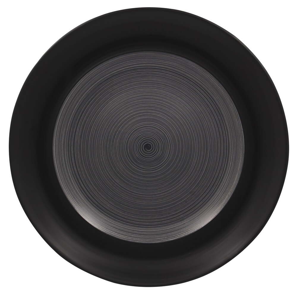 RAK Porcelain TRCLFP33BG Trinidad 13" Grey and Black Wide Rim Flat Porcelain Plate - 6/Case