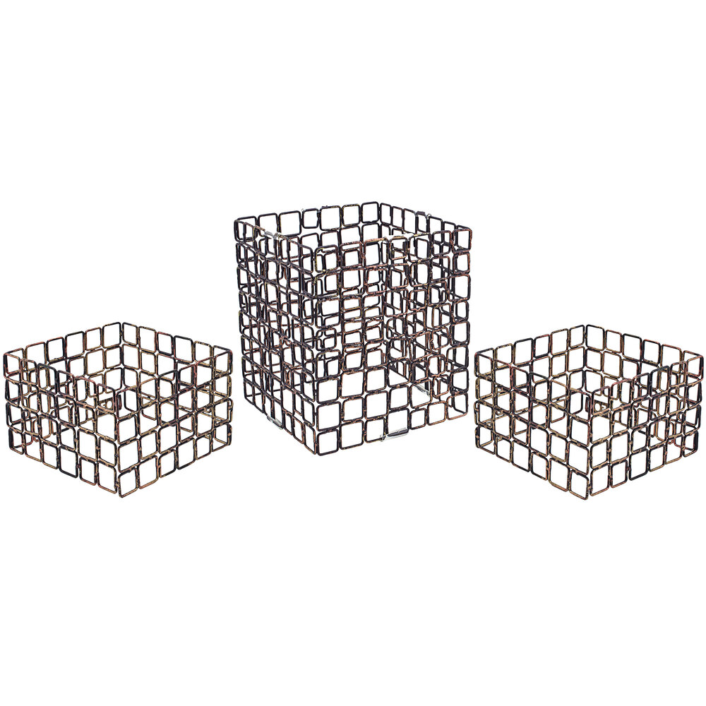 Front of the House BRI002GOI20 Coppered Link 3-Piece Hand-Painted Fused Iron Square Riser Set