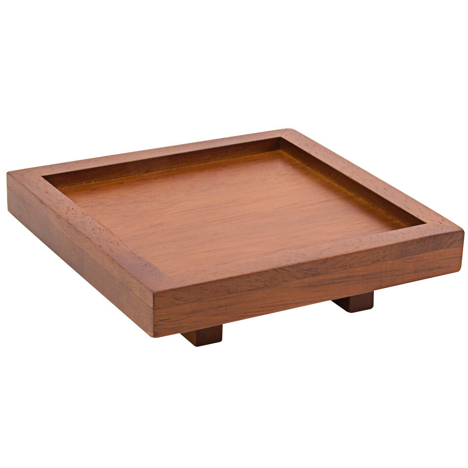 room360 RSD001RUW23 4 1/2" x 4 1/2" x 1 1/4" Rubberwood Square Footed Serving Tray