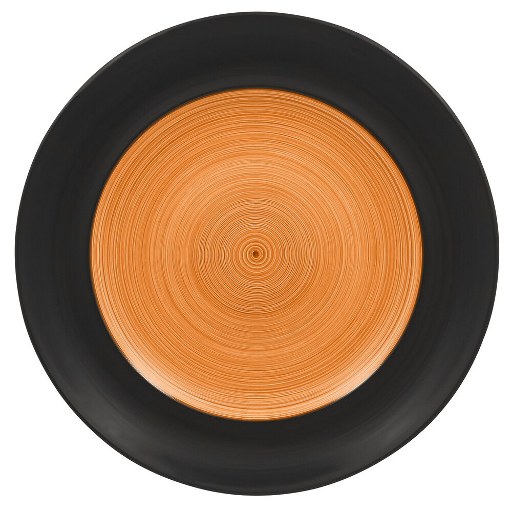 RAK Porcelain TRCLFP15BC Trinidad 5 7/8" Cedar and Black Wide Rim Flat Porcelain Plate - 24/Case