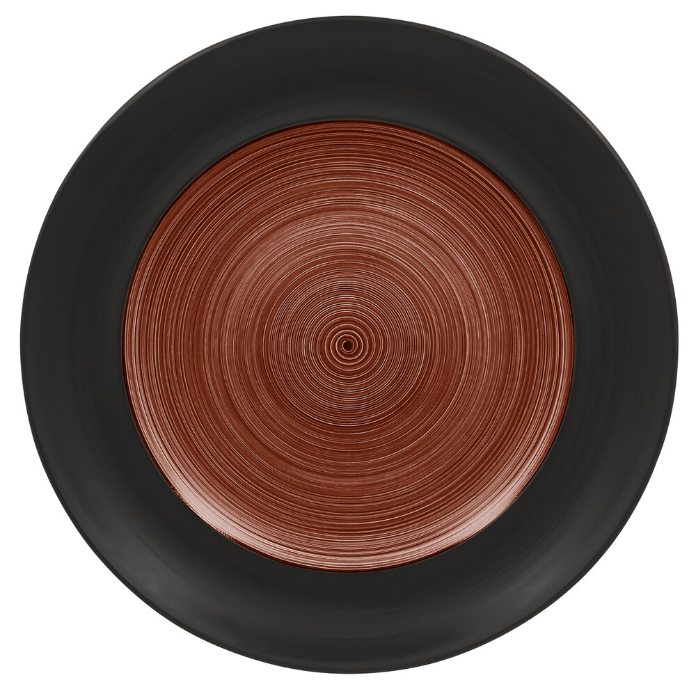 RAK Porcelain TRCLFP19BW Trinidad 7 1/2" Walnut and Black Wide Rim Flat Porcelain Plate - 24/Case