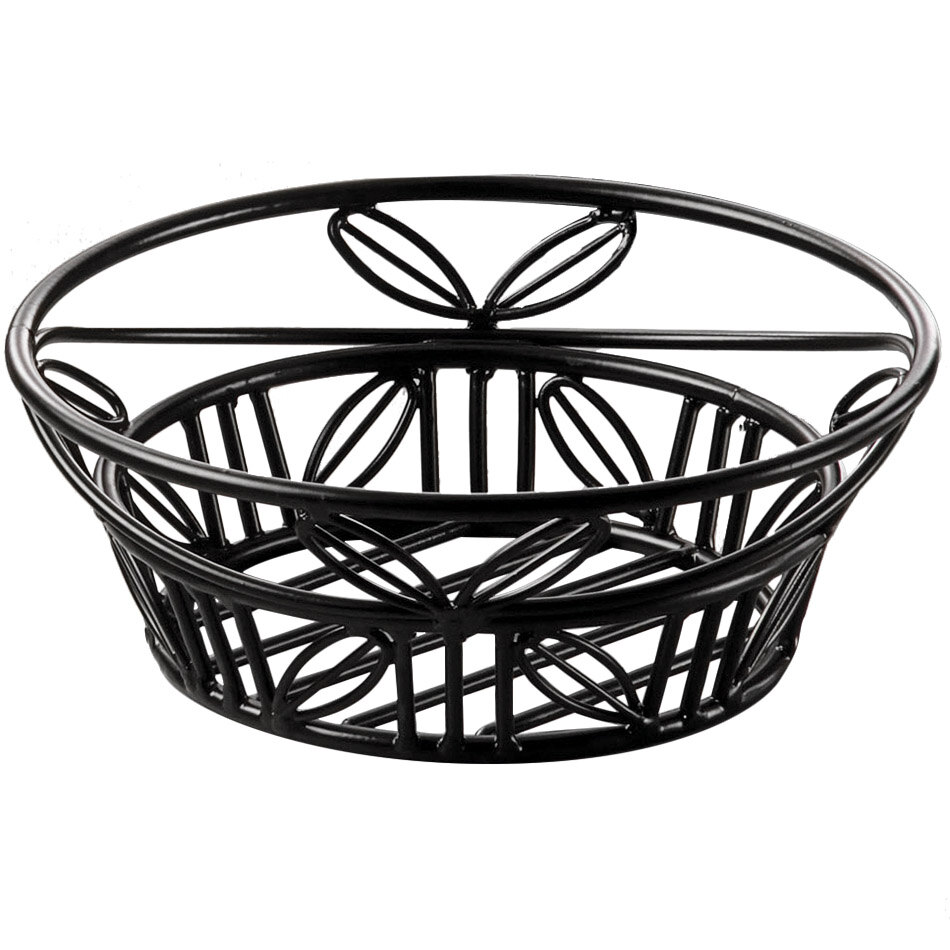 American Metalcraft BLLB81 Ironworks Black Wrought Iron Bread Round Leaf Basket - 8" x 3"