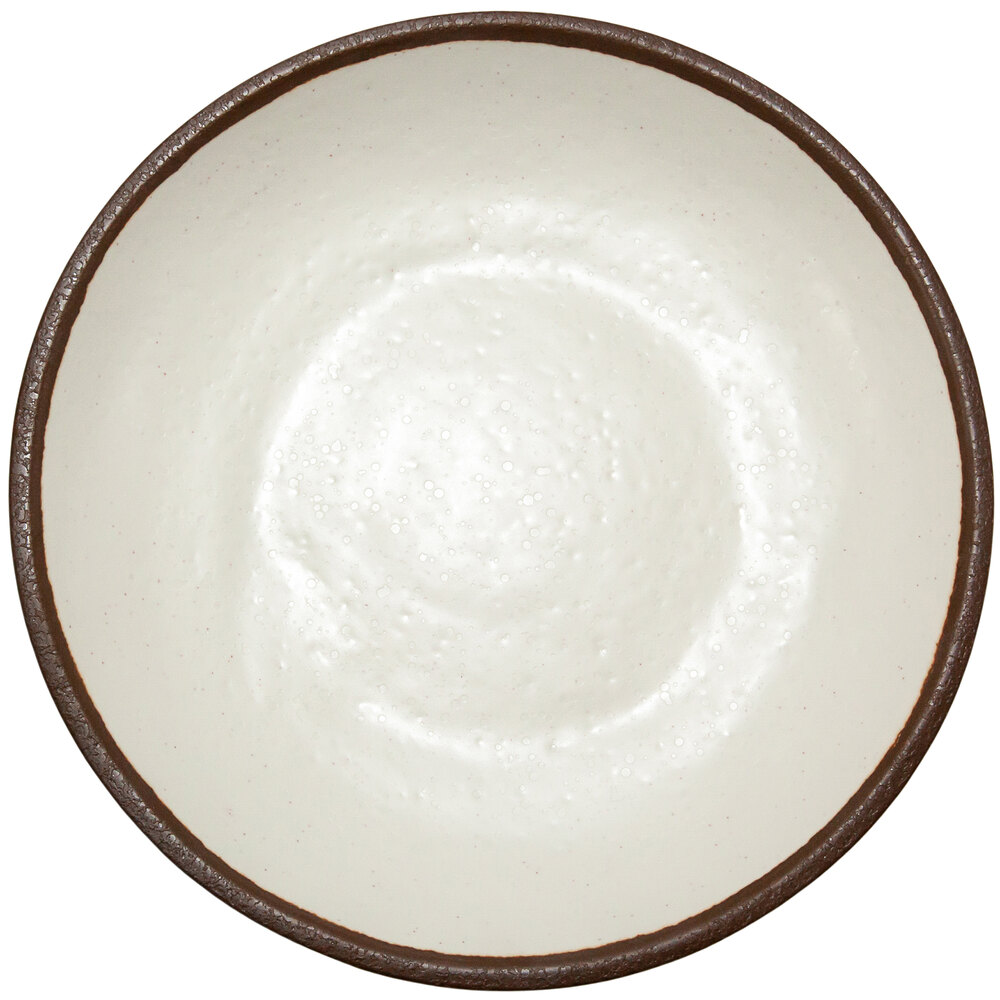 GET P-83-CRM Pottery Market 8" Coupe Glazed Cream Plate with Brown Trim - 24/Case