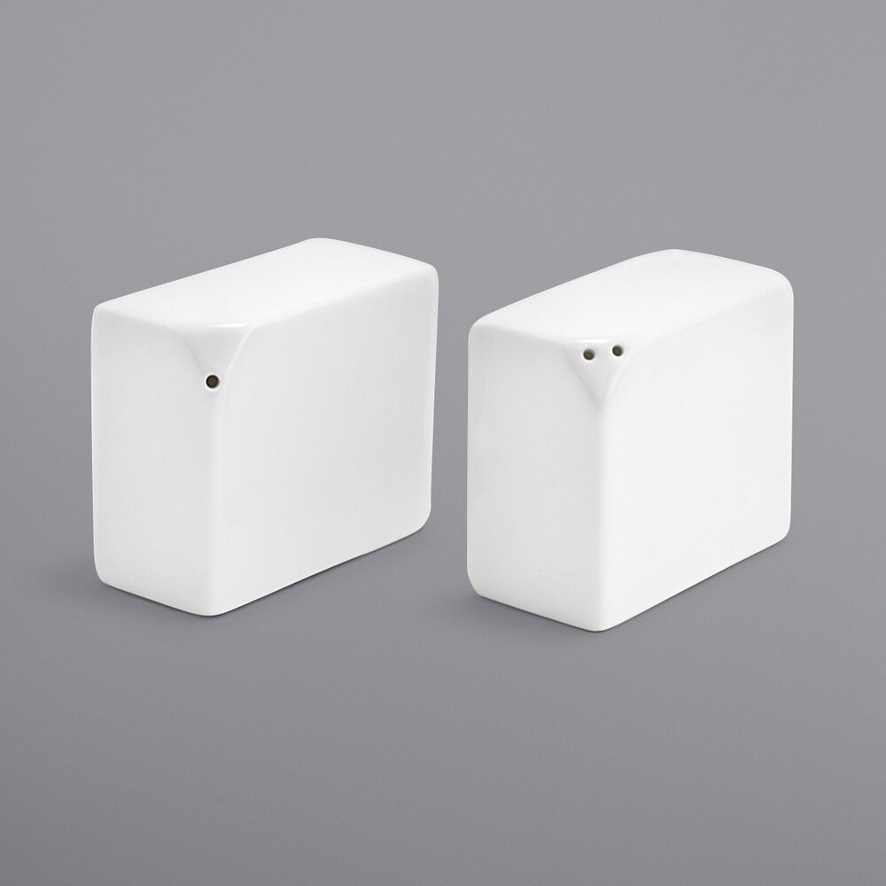 Front of the House TSP011WHP23 4.5 oz. White Porcelain Rectangular Salt and Pepper Shaker Set - 12/Case