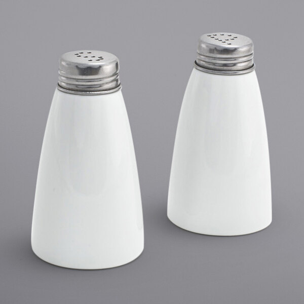 Front of the House TSP009WHP22 3 oz. White Porcelain Salt and Pepper Shaker Set - 6/Case