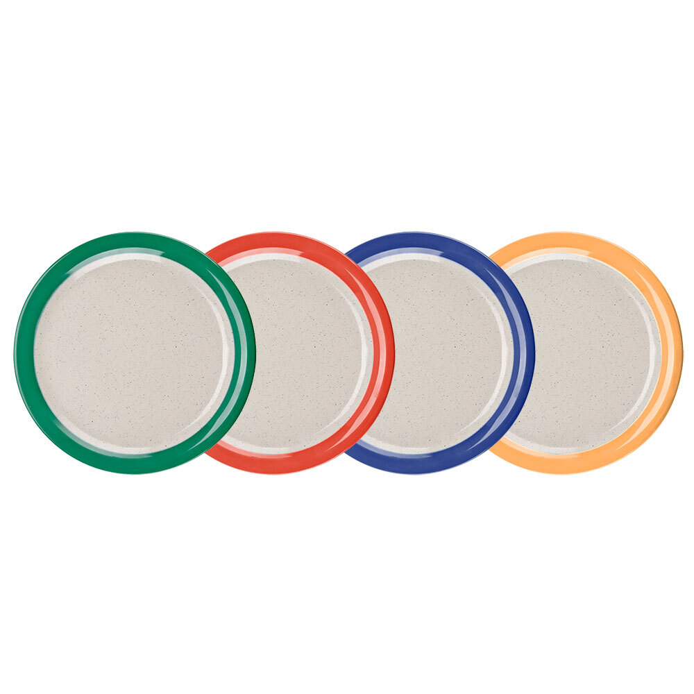 GET NP-9-TTM Diamond Mardi Gras 9" Two Tone Narrow Rim Round Melamine Plate, Assorted Color Rims and Ironstone Center - 24/Case