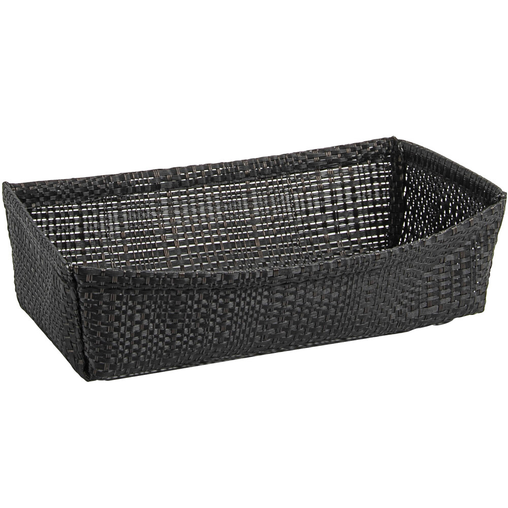 Front of the House RBA005BKV22 Metroweave 7 1/2" x 4 1/4" x 2" Black Random Weave Woven Vinyl Basket - 6/Case