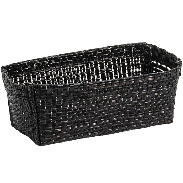 Front of the House TSH009BKV24 Metroweave 4" x 2 1/4" x 1 1/2" Black Random Weave Woven Vinyl Basket - 24/Case