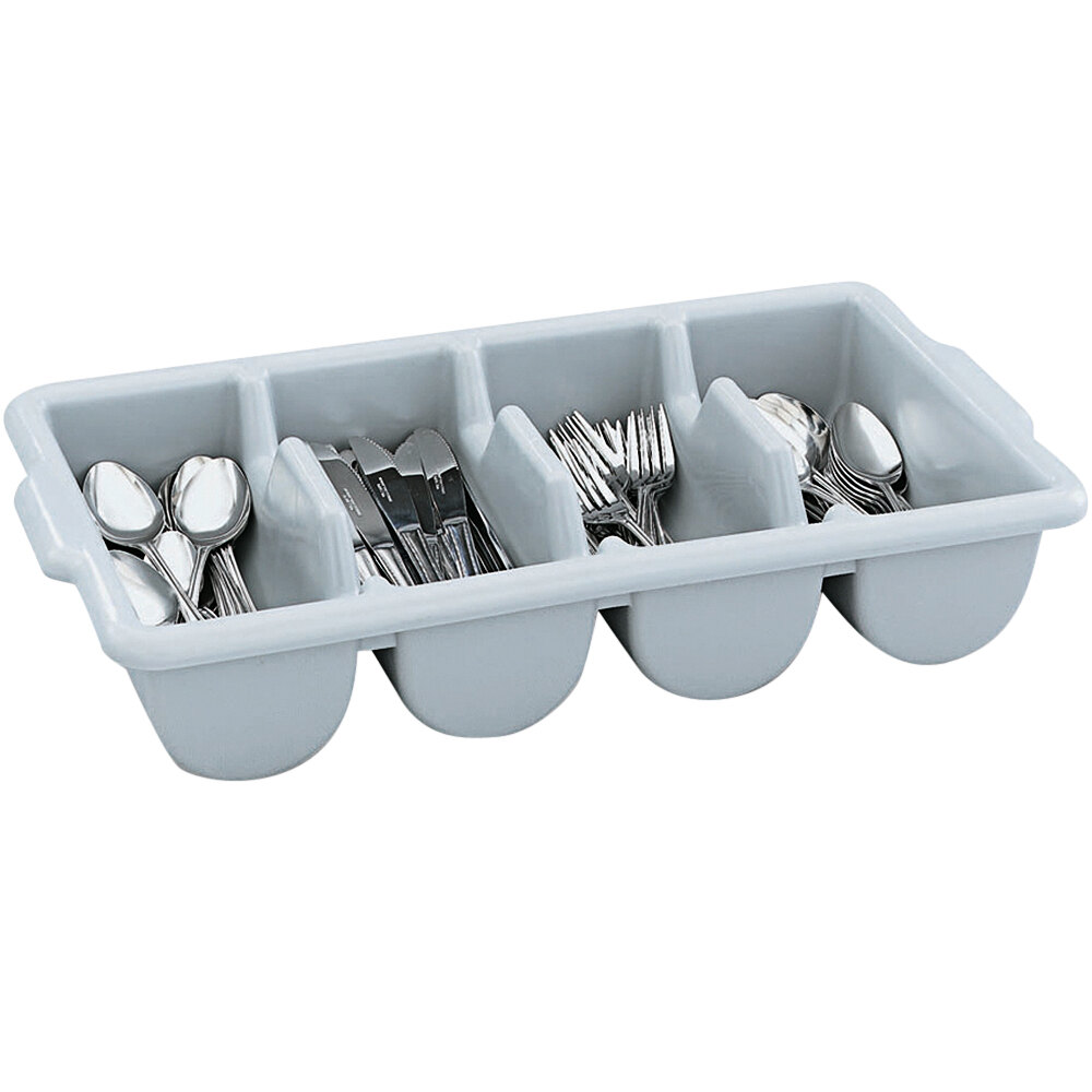 Vollrath 52651 Signature Gray Polyethylene 4-Compartment Cutlery Box with Overflow Cutout