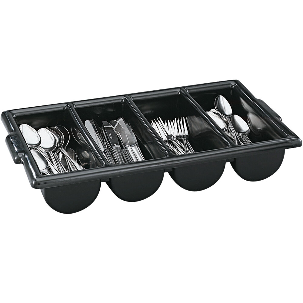 Vollrath 52653 Signature Black Polyethylene 4-Compartment Cutlery Box