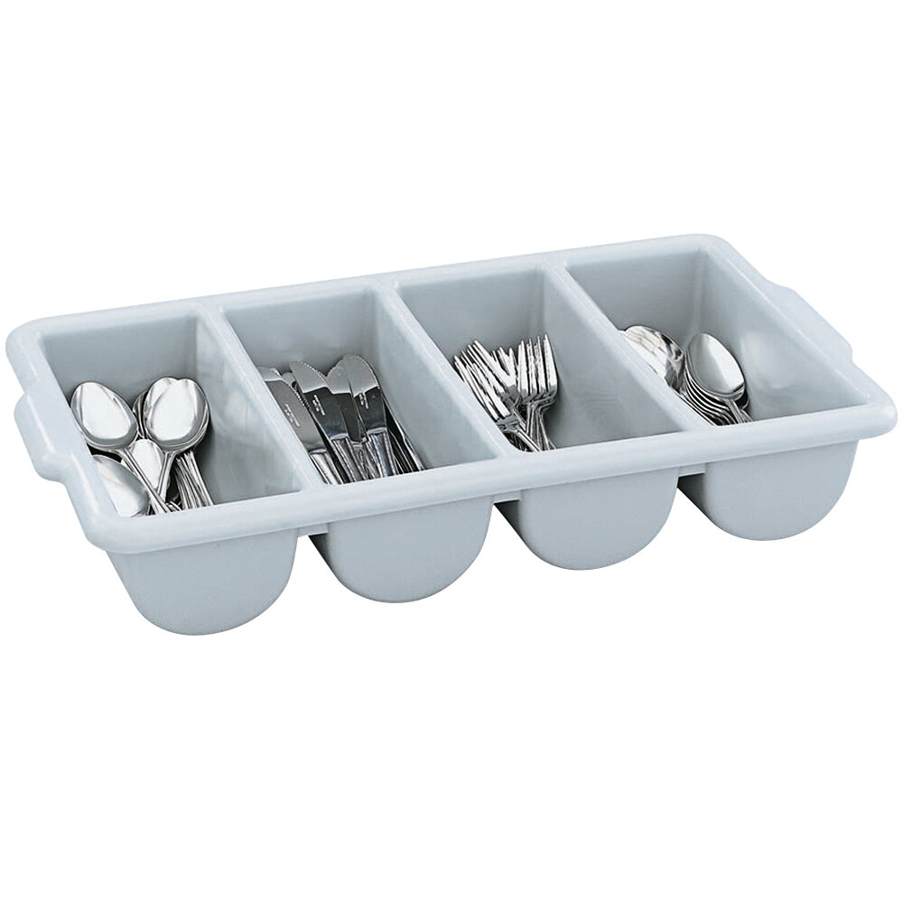 Vollrath 52654 Signature Gray Polyethylene 4-Compartment Cutlery Box