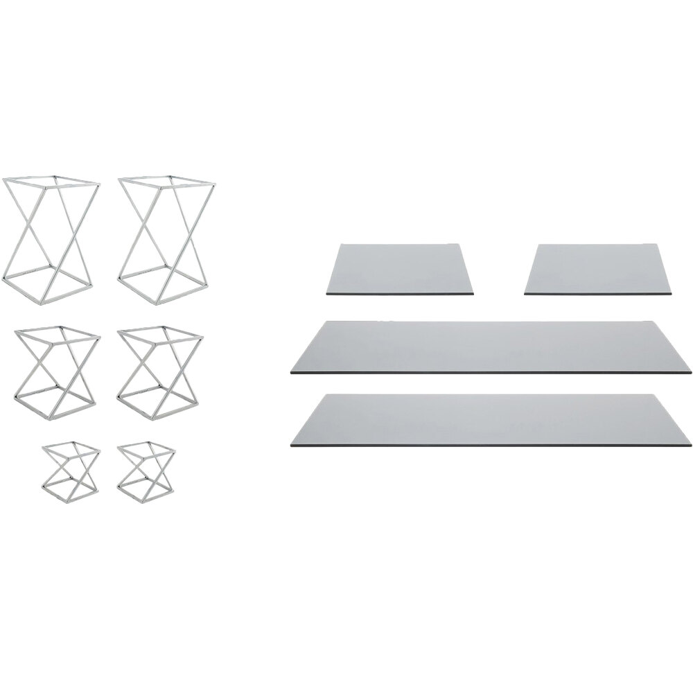 Front of the House BST028MUM28 Twist 10-Piece Stainless Steel Riser Set with Smoke Glass Buffet Boards