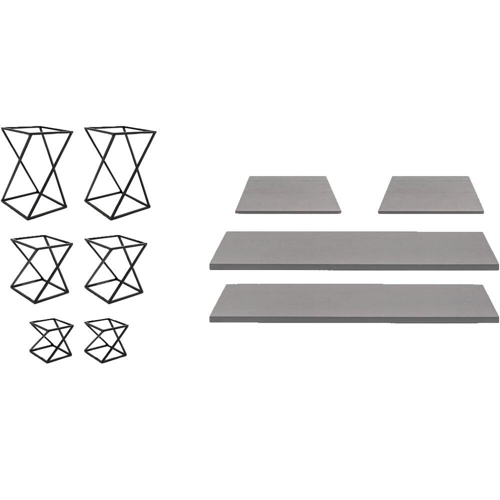 Front of the House BST029MUM28 Twist 10-Piece Matte Black Stainless Steel Riser Set with Smoke Bamboo Buffet Boards