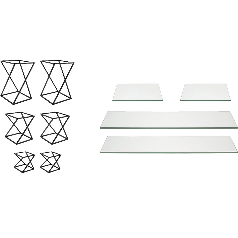 Front of the House BST030MUM28 Twist 10-Piece Matte Black Stainless Steel Riser Set with Clear Glass Buffet Boards