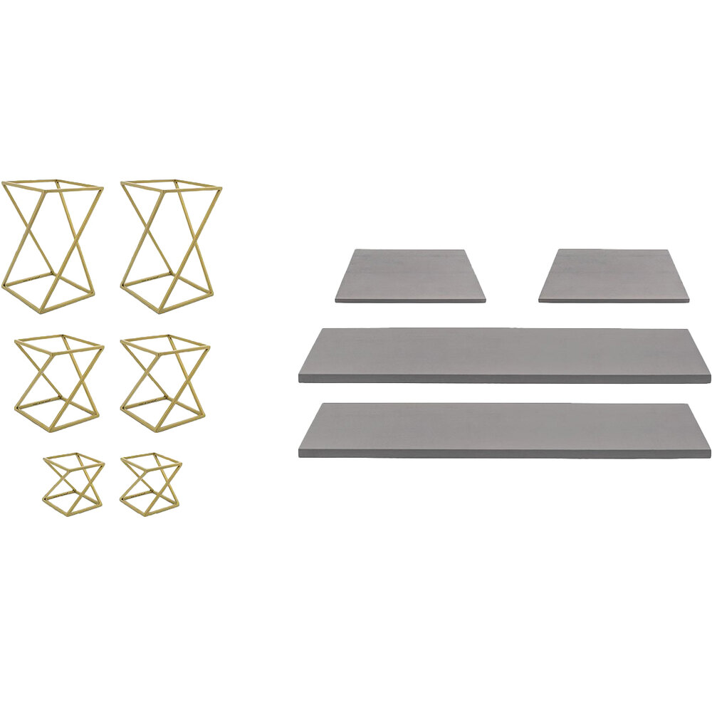 Front of the House BST031MUM28 Twist 10-Piece Matte Brass Stainless Steel Riser Set with Smoke Bamboo Buffet Boards