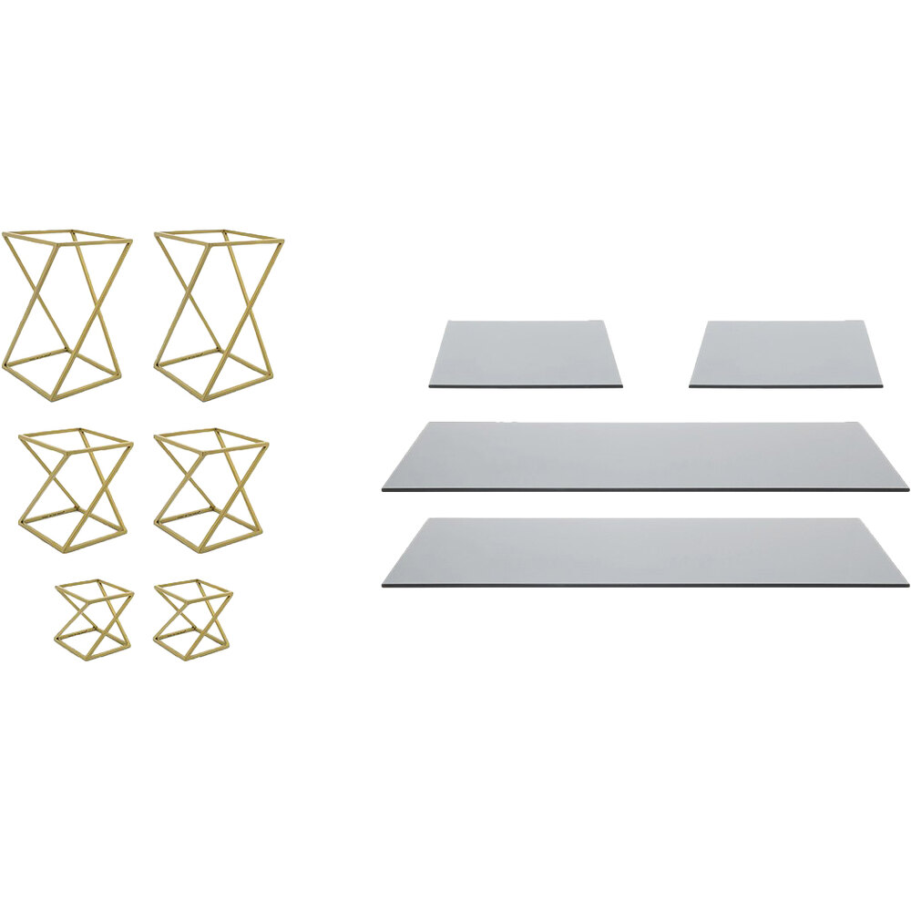 Front of the House BST033MUM28 Twist 10-Piece Matte Brass Stainless Steel Riser Set with Smoke Glass Buffet Boards