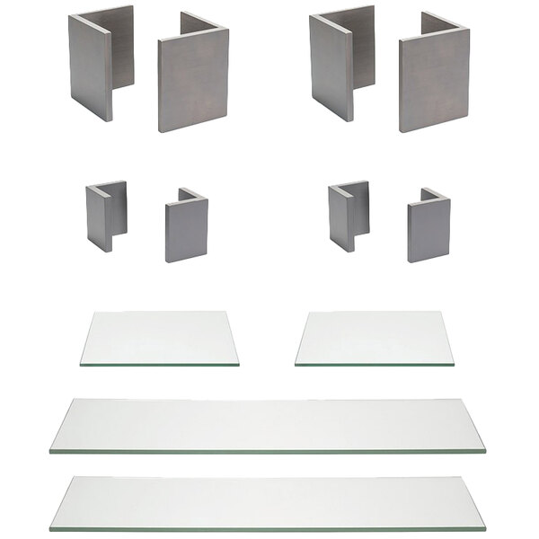 Front of the House BST042MUM28 12-Piece Smoke Bamboo L-Shape Riser Set with Clear Glass Buffet Boards