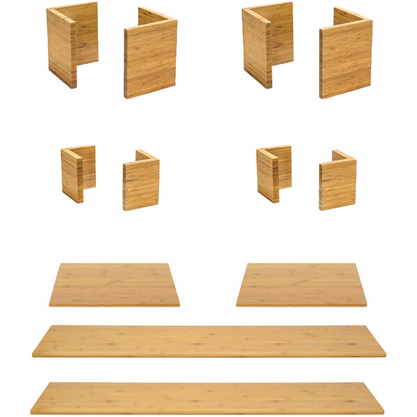 Front of the House BST048MUM28 12-Piece Natural Bamboo L-Shape Riser Set with Natural Bamboo Buffet Boards