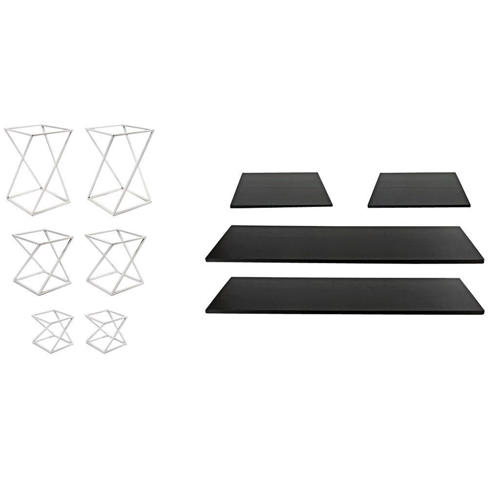 Front of the House BST037MUM28 Twist 10-Piece White Stainless Steel Riser Set with Black Bamboo Buffet Boards