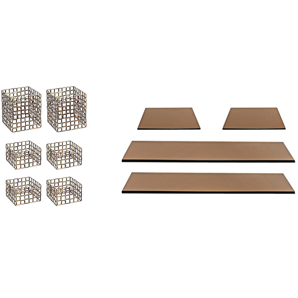 Front of the House BST039MUM28 Coppered Link 10-Piece Hand-Painted Fused Iron Riser Set with Amber Glass Buffet Boards