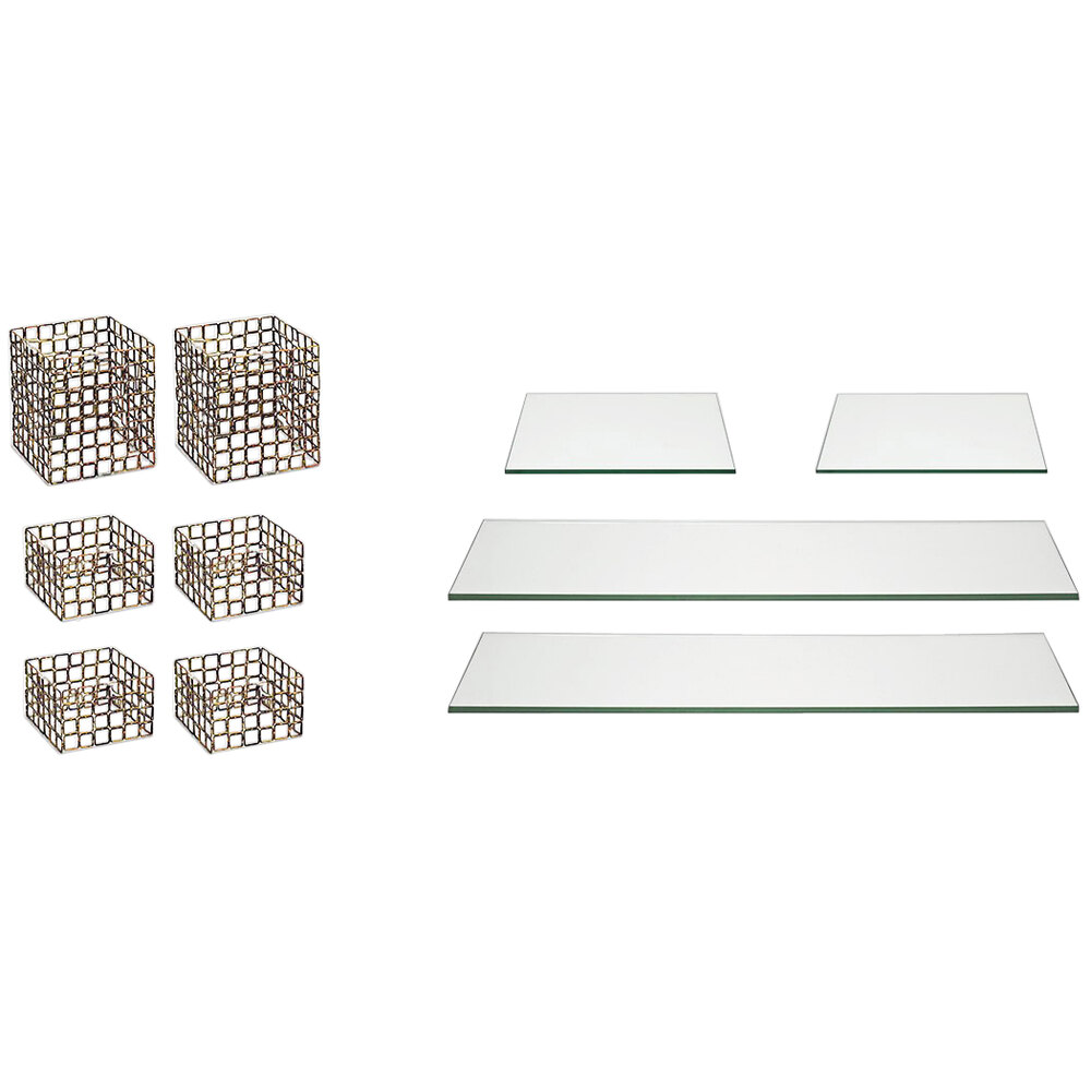 Front of the House BST040MUM28 Coppered Link 10-Piece Hand-Painted Fused Iron Riser Set with Clear Glass Buffet Boards