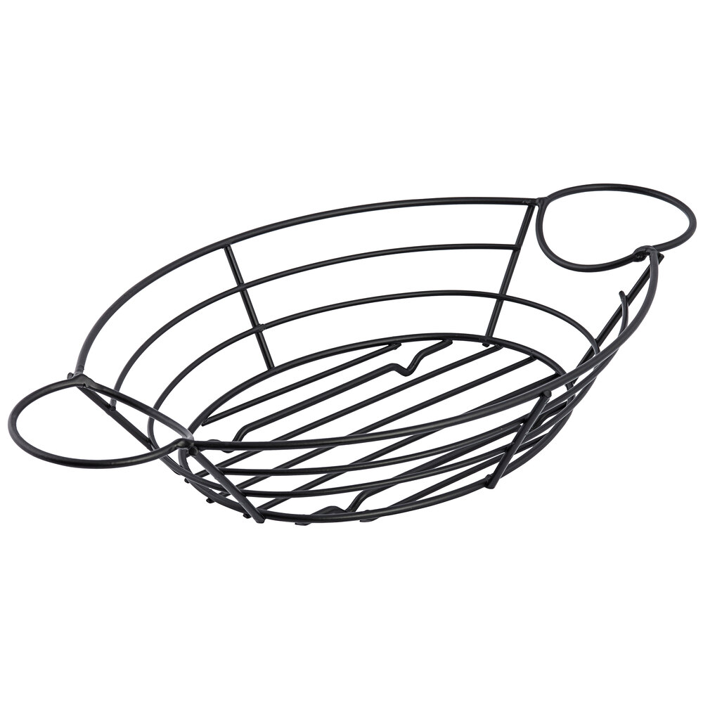 Tablecraft H711372BK Meranda Collection 13" x 7" x 2" Oval Black Powder Coated Wire Basket with Ramekin Holders