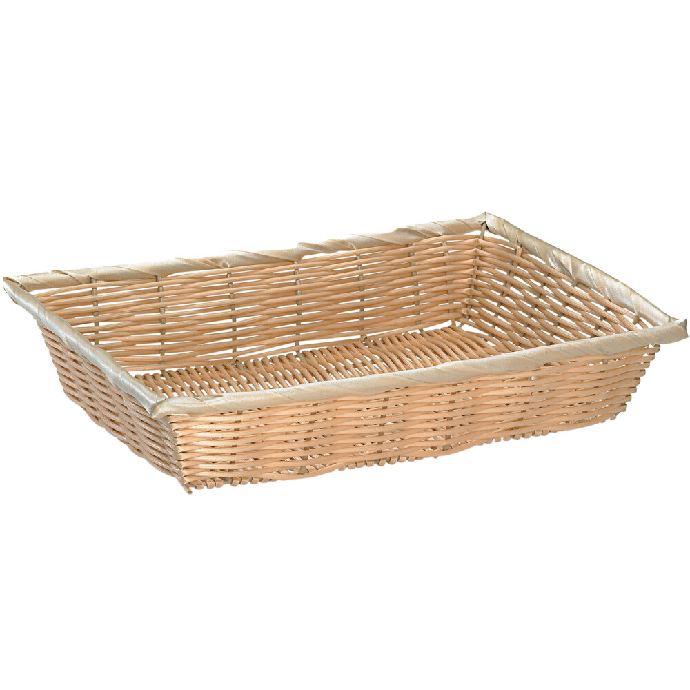 Tablecraft 1188W 14" x 10" x 3" Rectangle Natural-Colored Polypropylene Basket - 6/Pack