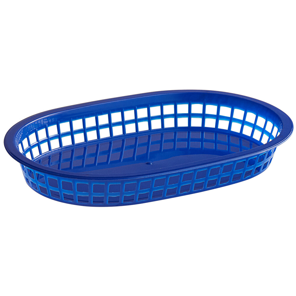 Choice 11" x 7" x 1 1/2" Blue Oval Plastic Fast Food Basket - 12/Pack