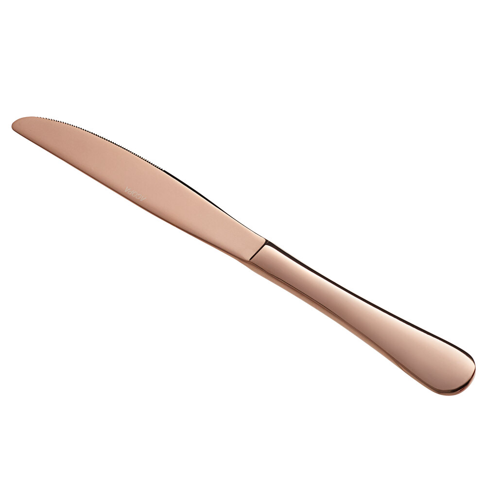 Acopa Vernon Rose Gold 9 3/16" 18/0 Stainless Steel Heavy Weight Dinner Knife - 12/Case