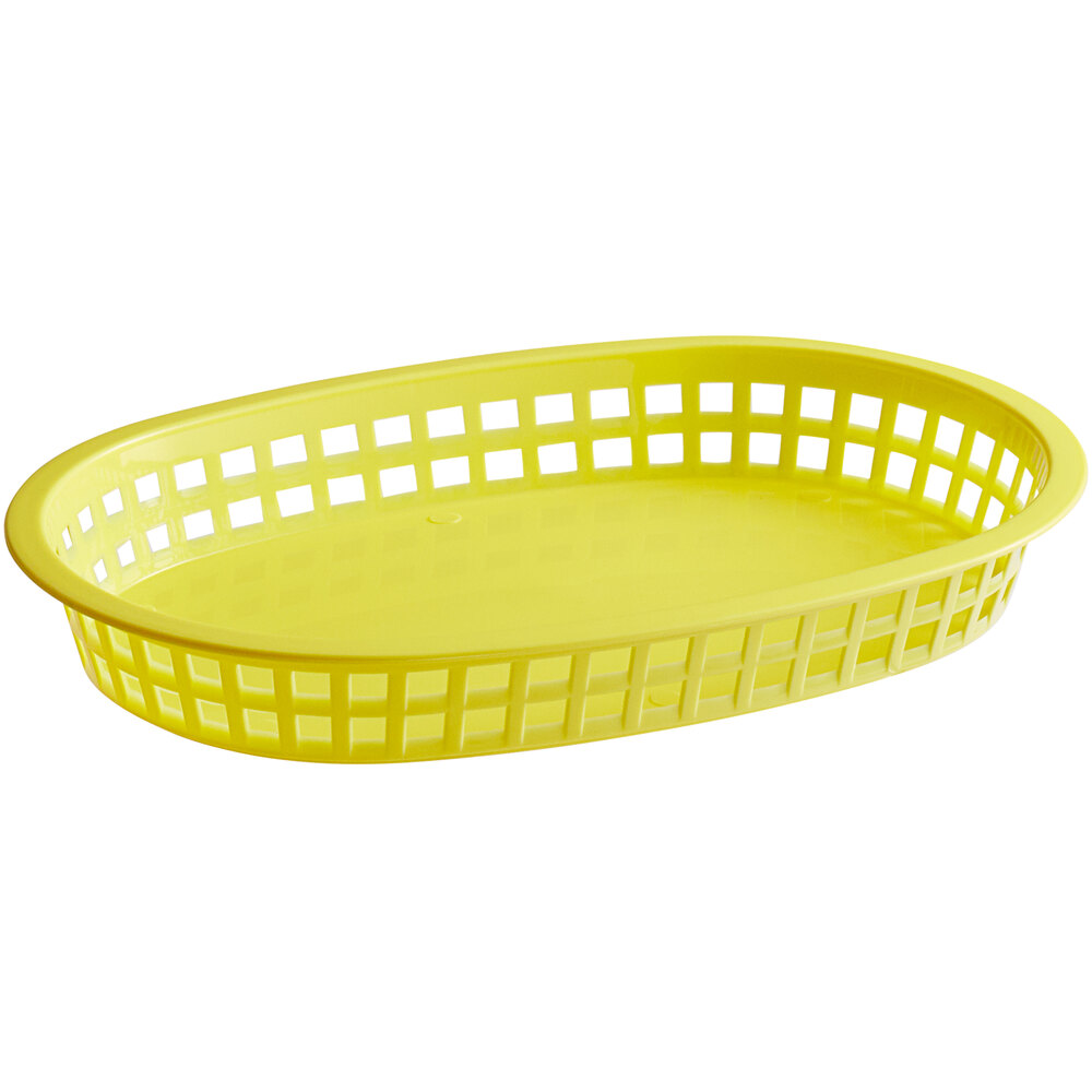 Tablecraft 1076Y 10 5/8" x 7" x 1 1/2" Yellow Oval Chicago Platter Basket - 12/Pack