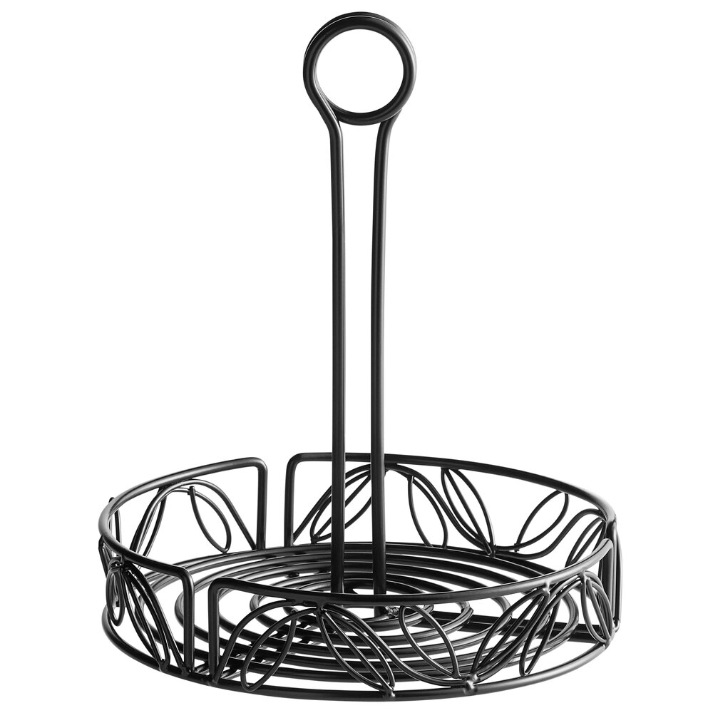 American Metalcraft LDCC17 Black Round Wrought Iron Leaf Design Condiment Caddy - 7 1/2" x 9"