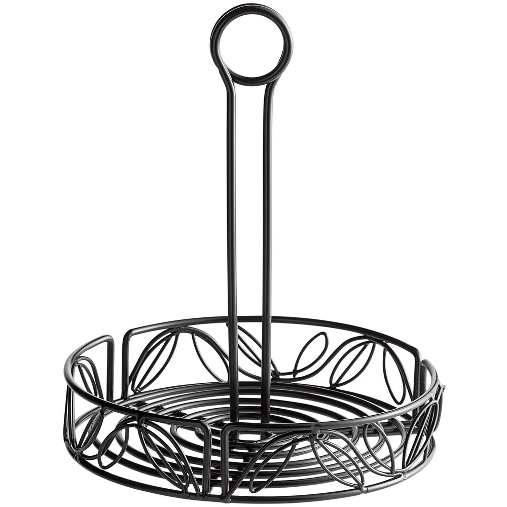 American Metalcraft LDCC18 Black Round Wrought Iron Leaf Design Condiment Caddy - 7 3/4" x 9"
