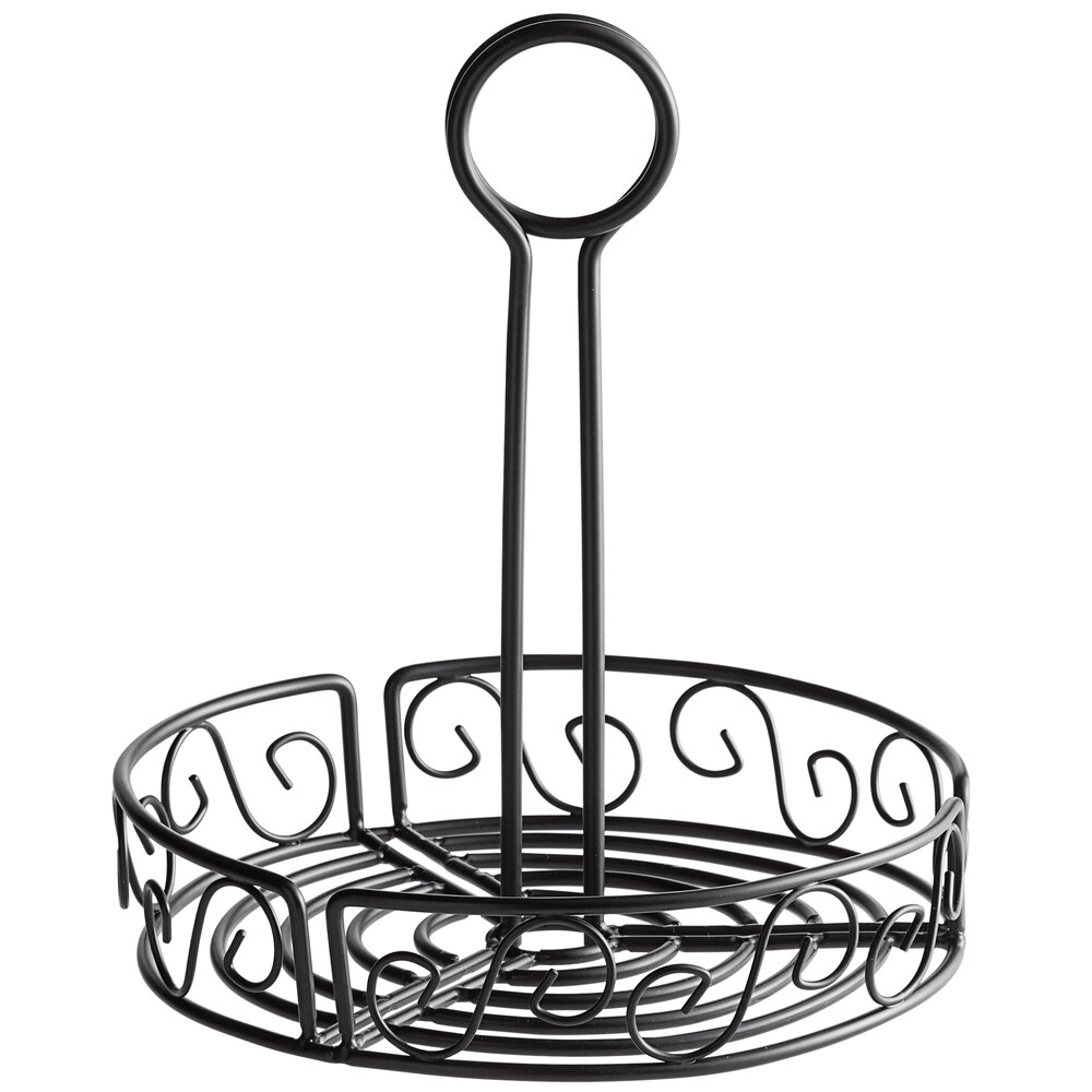 American Metalcraft WBCC8 Black Round Wrought Iron Scroll Design Condiment Caddy - 7 3/4" x 9"