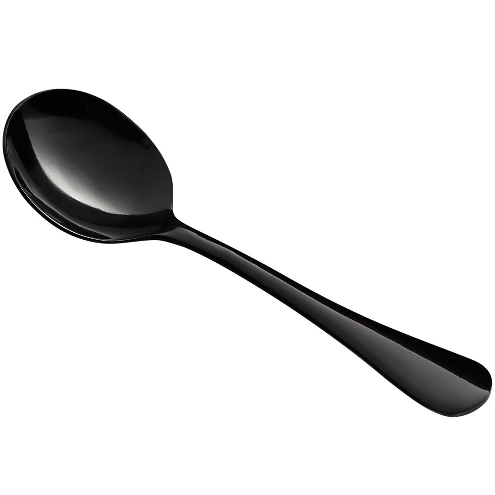 Acopa Vernon Black 6 1/16" 18/0 Stainless Steel Heavy Weight Bouillon Spoon - 12/Case