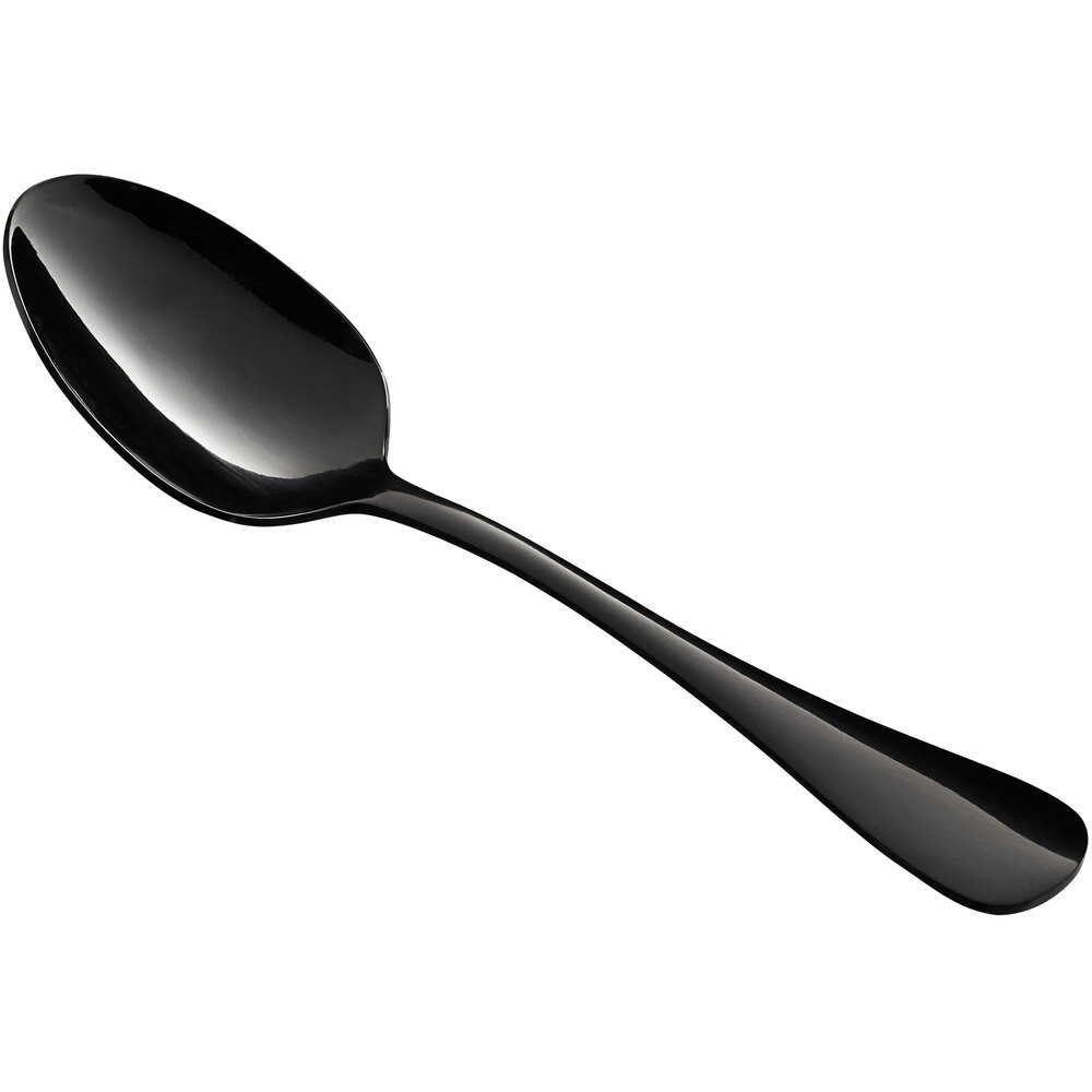 Acopa Vernon Black 7 7/16" 18/0 Stainless Steel Heavy Weight Oval Bowl Dinner / Dessert Spoon - 12/Case