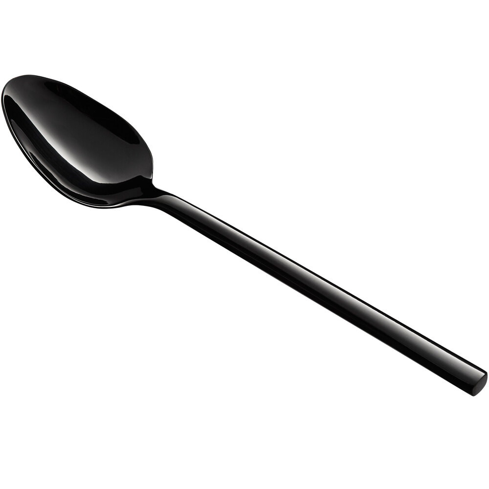 Acopa Phoenix Black 7 3/4" 18/0 Stainless Steel Forged Dinner / Dessert Spoon - 12/Case