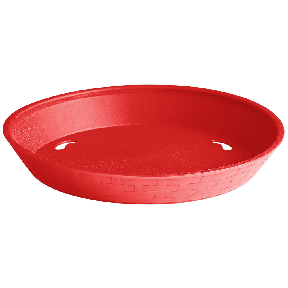 Choice 10 1/2" Round Red Plastic Platter / Fast Food Basket - 12/Pack