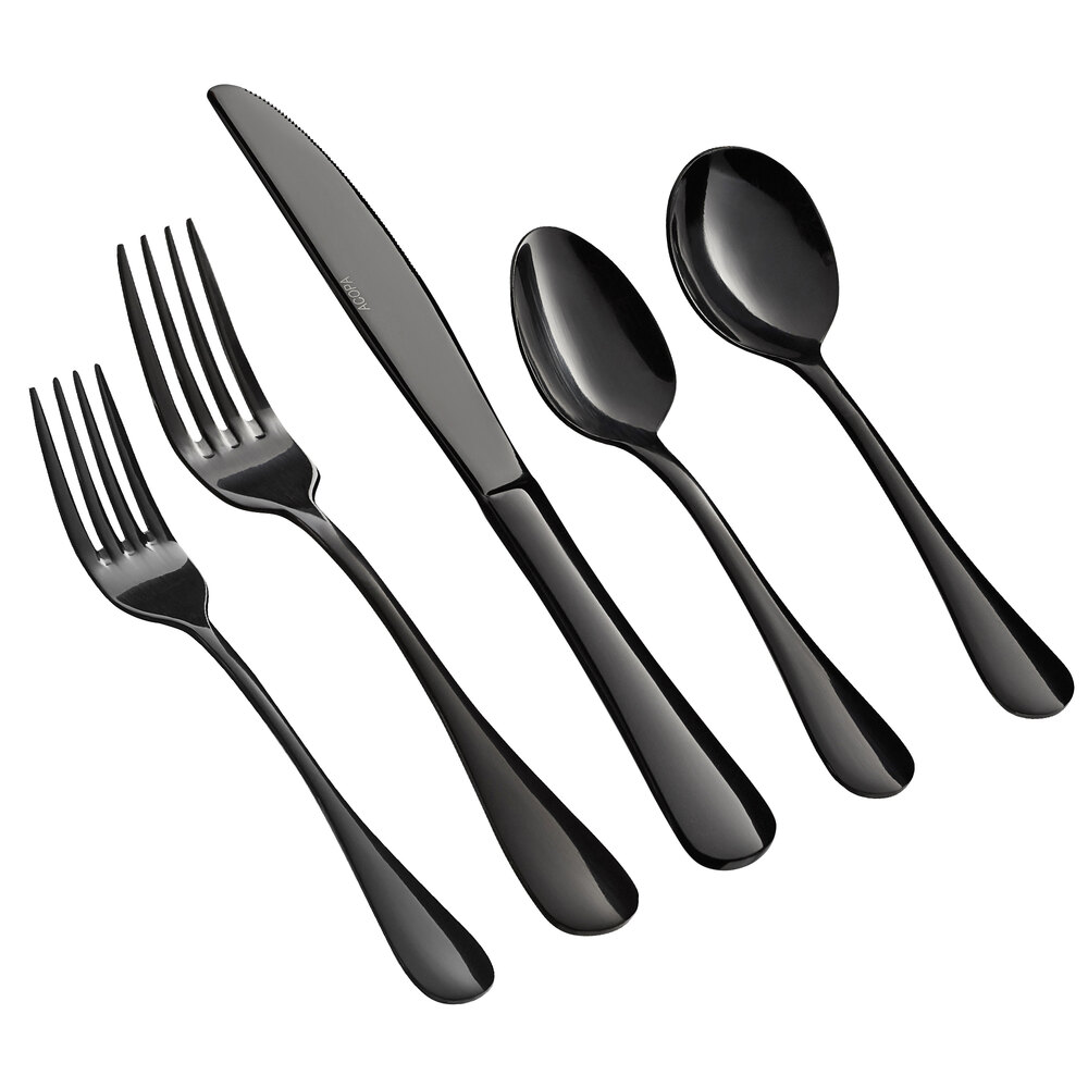 Acopa Vernon Black 18/0 Stainless Steel Heavy Weight Flatware Set with Service for 12 - 60/Case