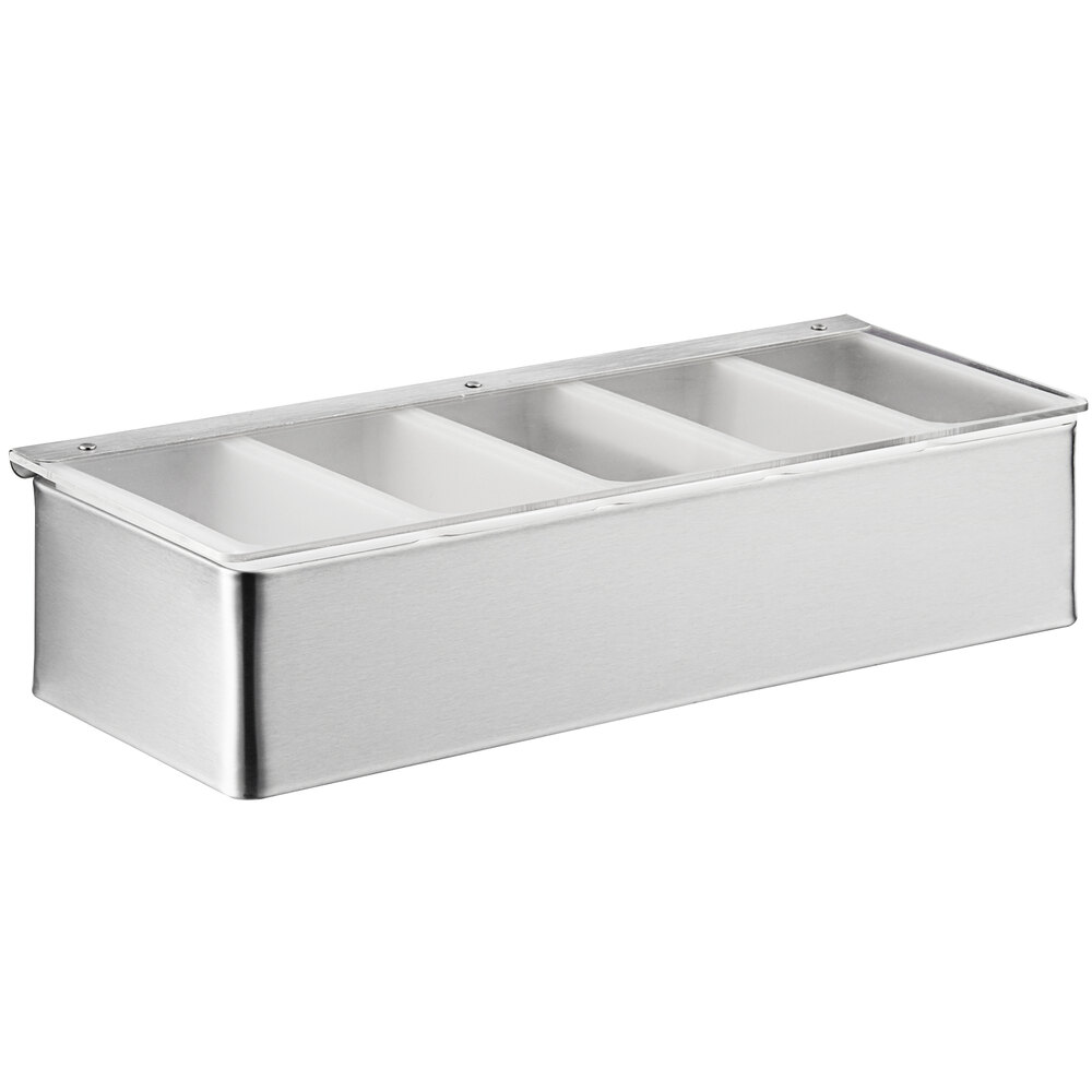 American Metalcraft CD5 5-Compartment Satin Finish Stainless Steel Condiment Bar