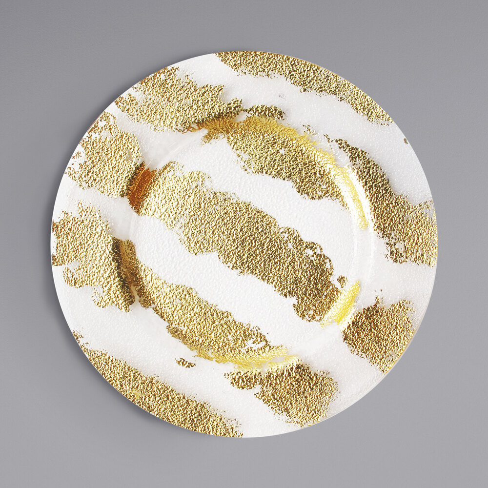 American Atelier 13" Round Gold Ribbon Glass Charger Plate by Jay Companies - 8/Pack
