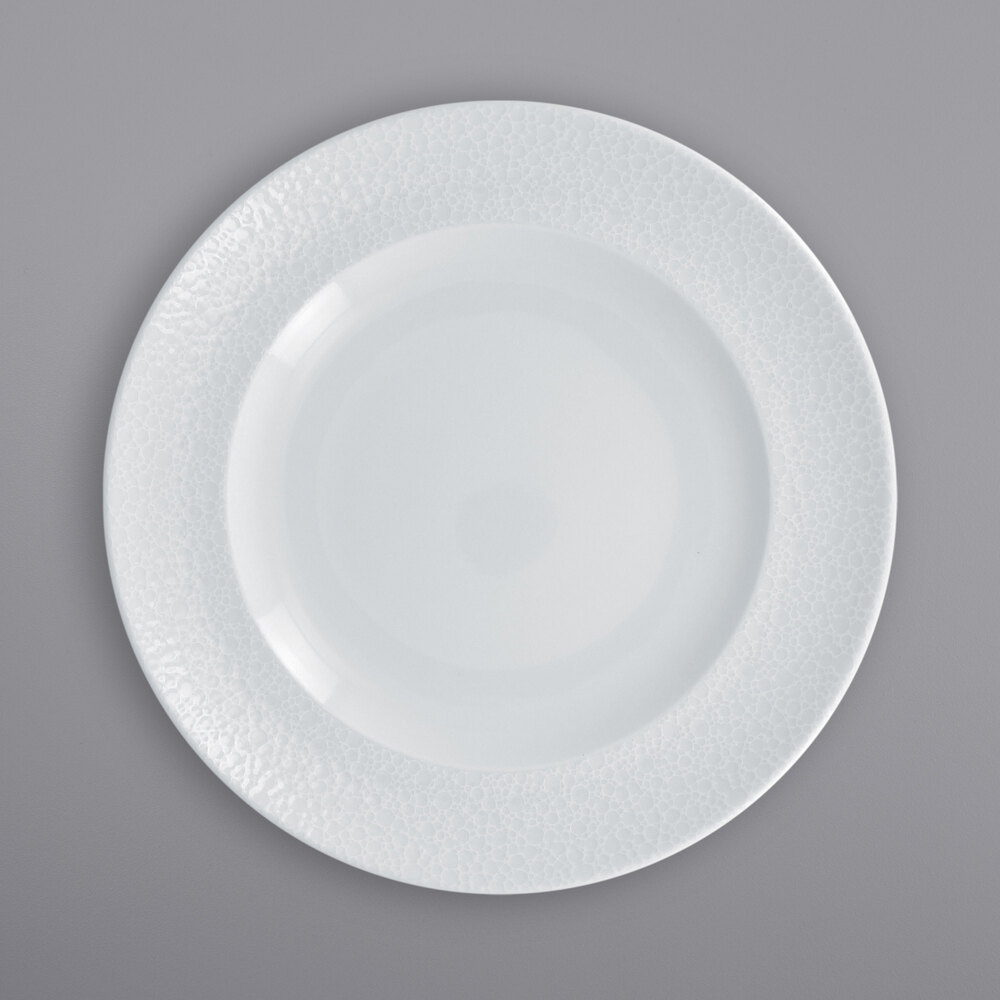 RAK Porcelain CHPCLFP27 Charm 10 5/8" Bright White Embossed Wide Rim Porcelain Plate - 12/Case