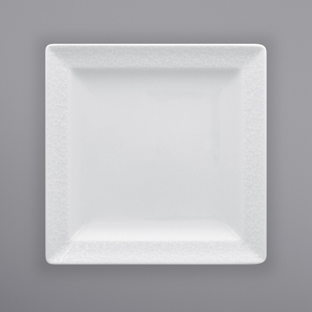 RAK Porcelain CHPCLSP17 Charm 6 3/4" Bright White Embossed Square Porcelain Plate - 12/Case