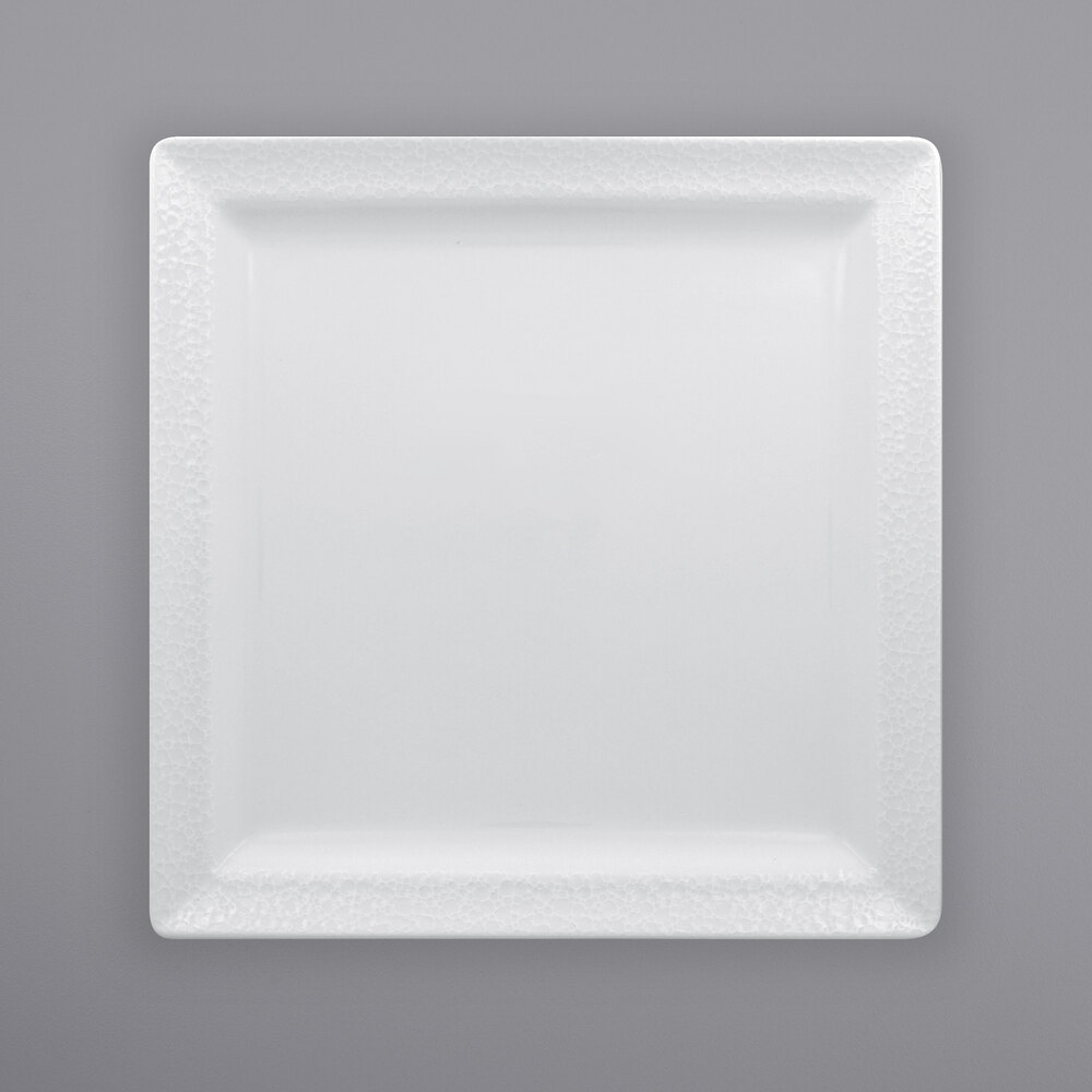 RAK Porcelain CHPCLSP27 Charm 10 5/8" Bright White Embossed Square Porcelain Plate - 12/Case