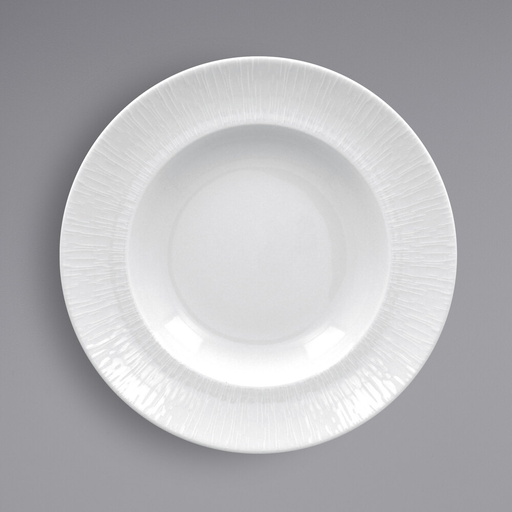 RAK Porcelain SOPCLDP24 Soul 9 7/16" Bright White Embossed Wide Rim Round Deep Porcelain Plate - 12/Case