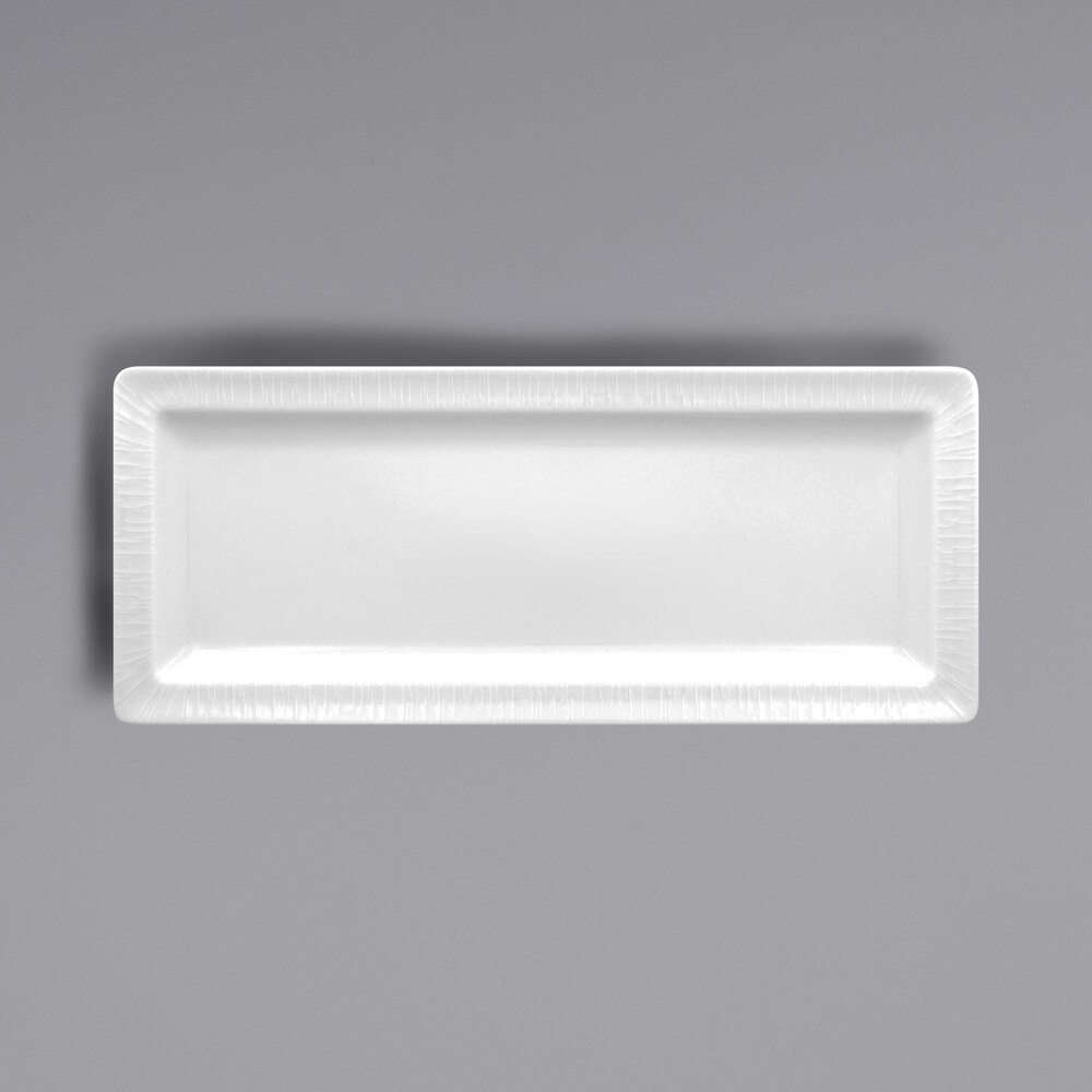 RAK Porcelain SOPCLRP29 Soul 11 7/16" x 4 3/4" Bright White Embossed Rectangular Flat Porcelain Plate - 12/Case