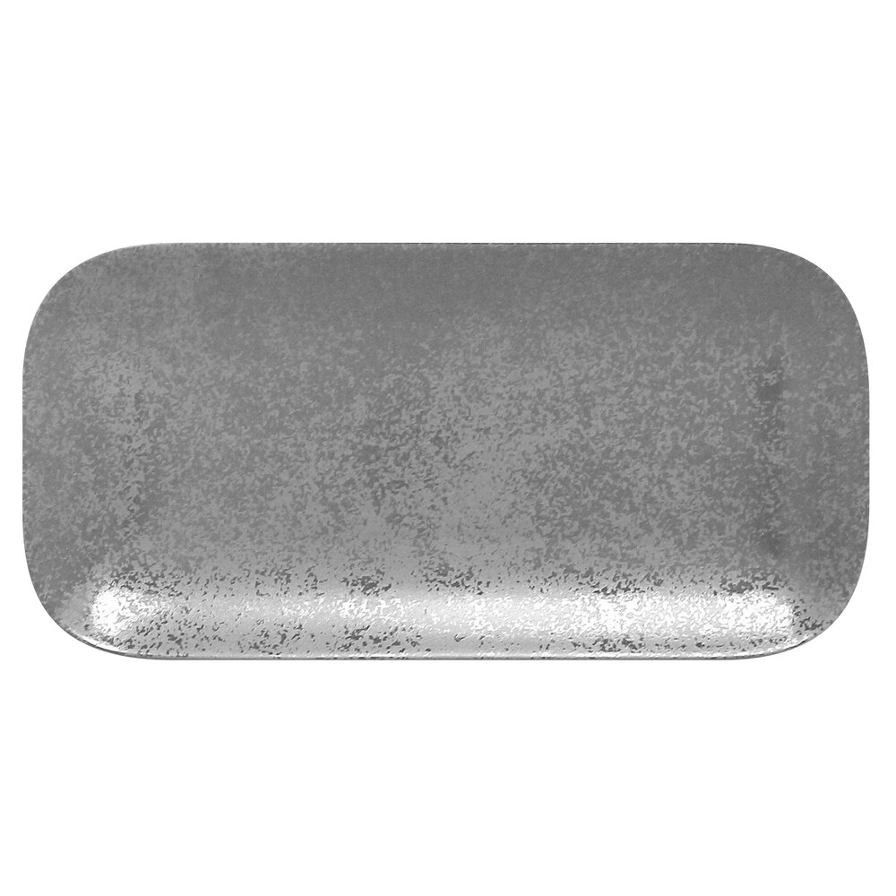 RAK Porcelain SHAURPM22 Shale 8 5/8" x 4 3/8" Grey Rectangular Coupe Porcelain Plate - 12/Case