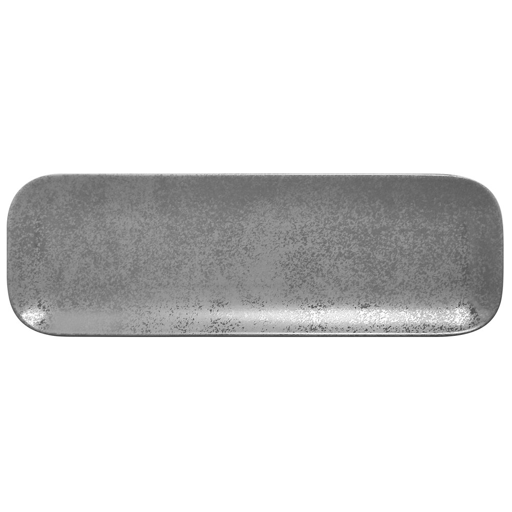RAK Porcelain SHAURPN33 Shale 13" x 4 3/8" Grey Rectangular Coupe Porcelain Plate - 12/Case
