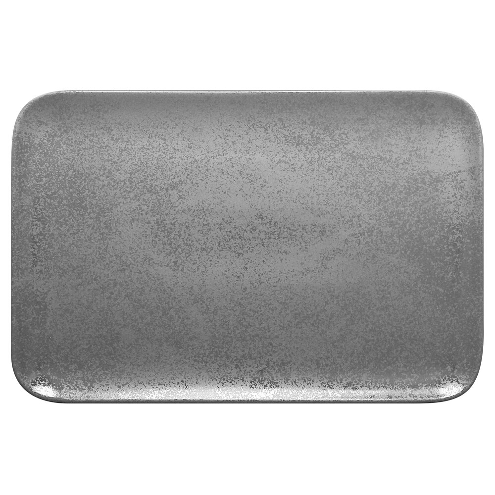 RAK Porcelain SHAURPW33 Shale 13" x 8 5/8" Grey Rectangular Coupe Porcelain Plate - 6/Case