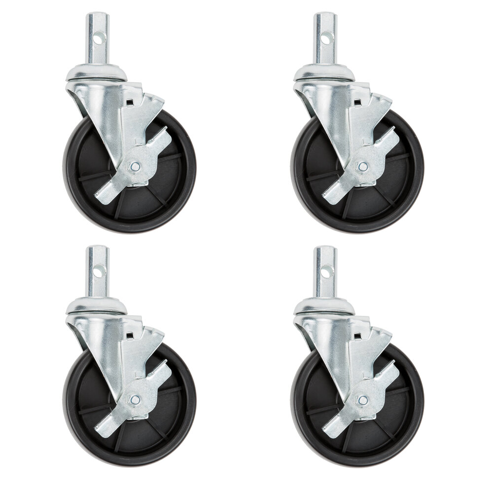 5" Polypropylene Swivel Stem Casters With Brakes for Sheet Pan Racks - 4/Pack