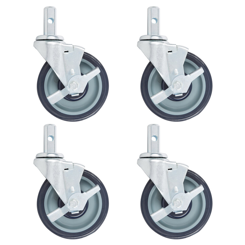 5" Polyurethane Swivel Stem Casters With Brakes for Sheet Pan Racks - 4/Pack